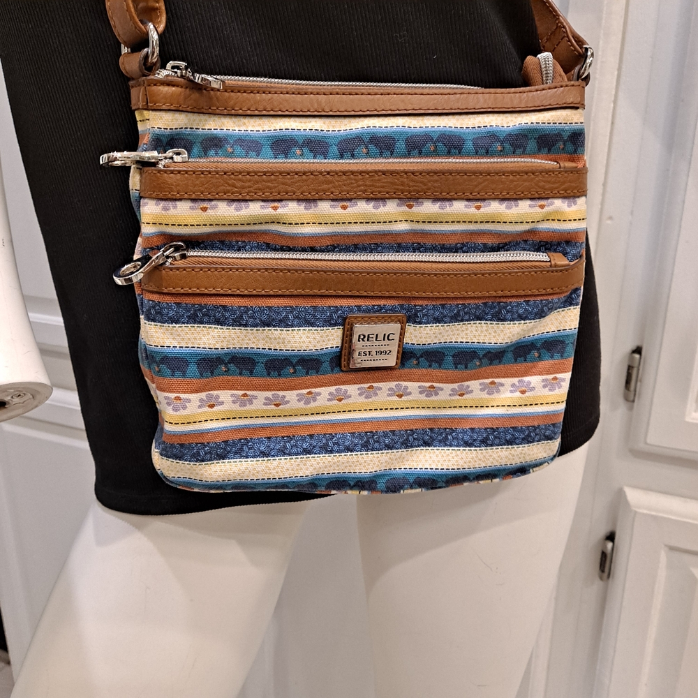 Relic Striped Crossbody Bag - Brown and Blue